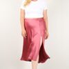 Plus-Size High-Waist Skirt with Button Trim – Rose