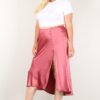 Plus-Size High-Waist Skirt with Button Trim – Rose