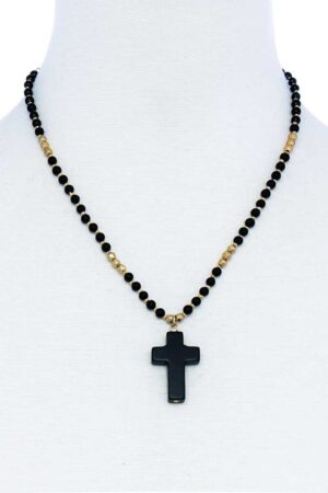 Beaded Cross Pendant Necklace – Adjustable Chain
