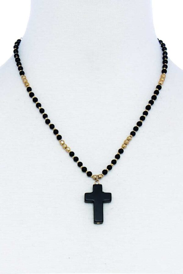 Beaded Cross Pendant Necklace – Adjustable Chain