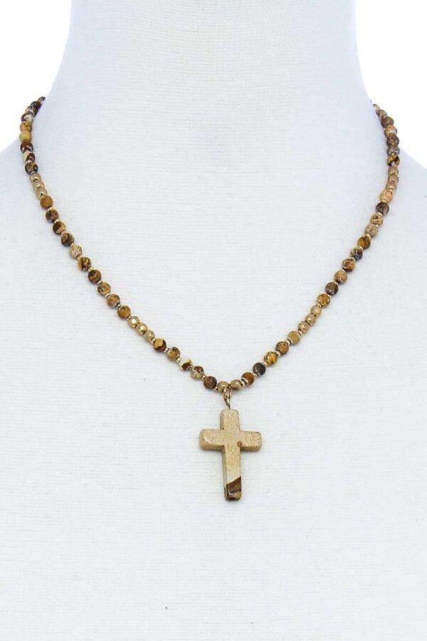 Beaded Cross Pendant Necklace – Adjustable Chain