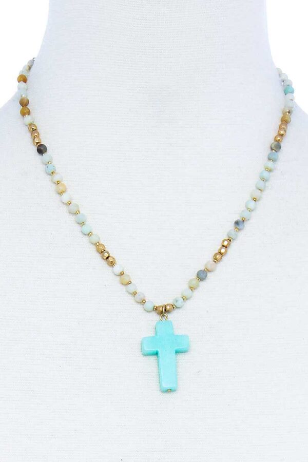 Beaded Cross Pendant Necklace – Adjustable Chain