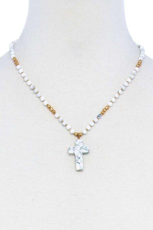Beaded Cross Pendant Necklace – Adjustable Chain
