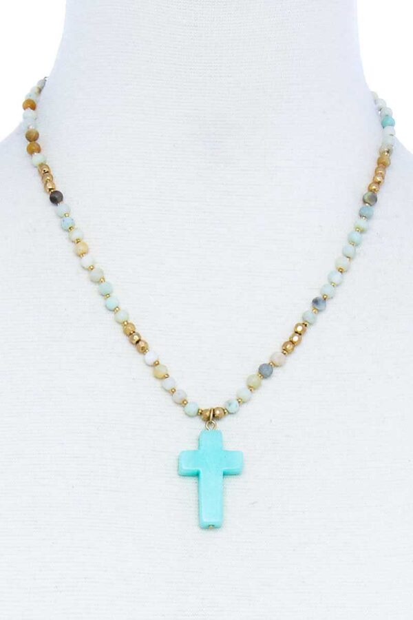 Beaded Cross Pendant Necklace – Adjustable Chain