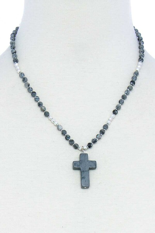 Beaded Cross Pendant Necklace – Adjustable Chain