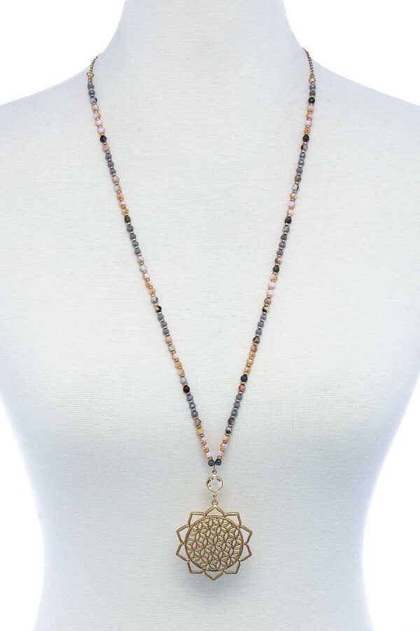 Sunflower Pendant Beaded Necklace – Floral Bead Accent