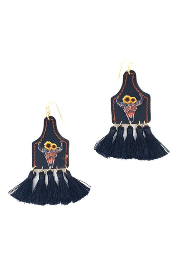 Cow Skull Tassel Drop Earrings – Western Boho