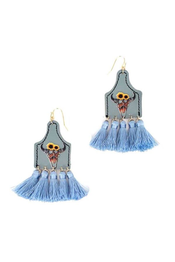 Cow Skull Tassel Drop Earrings – Western Boho
