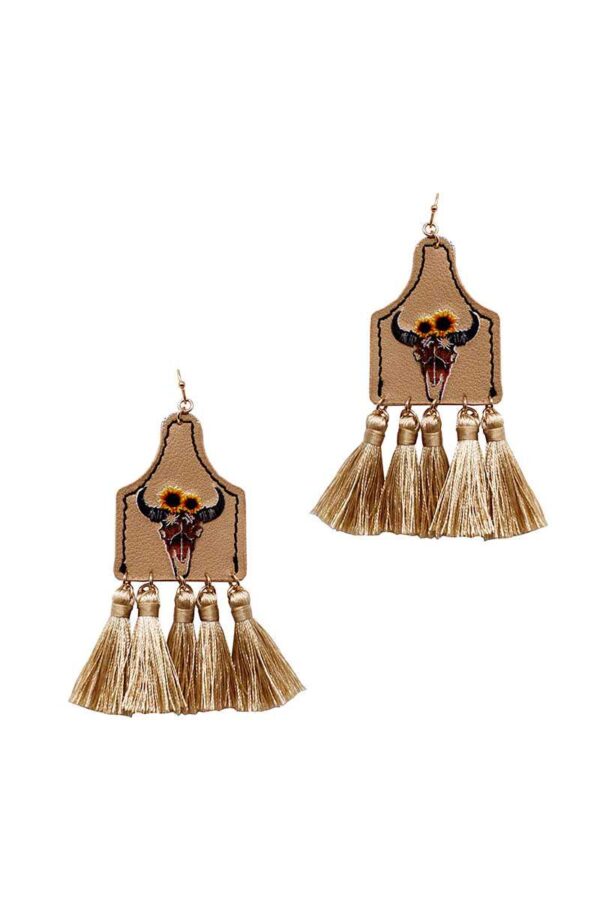Cow Skull Tassel Drop Earrings – Western Boho