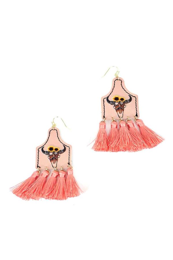Cow Skull Tassel Drop Earrings – Western Boho