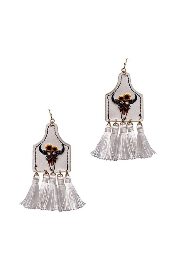 Cow Skull Tassel Drop Earrings – Western Boho
