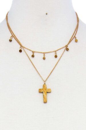 Double-Layer Cross Pendant Chain Necklace