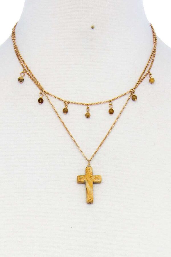 Double-Layer Cross Pendant Chain Necklace