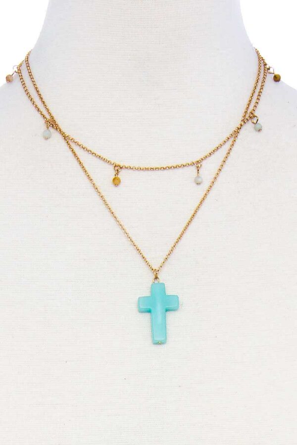 Double-Layer Cross Pendant Chain Necklace