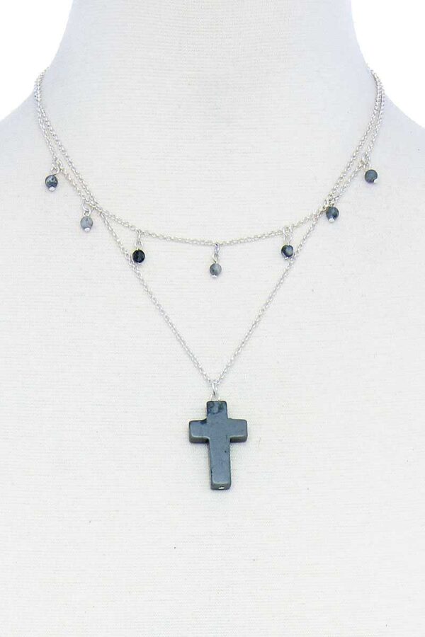 Double-Layer Cross Pendant Chain Necklace