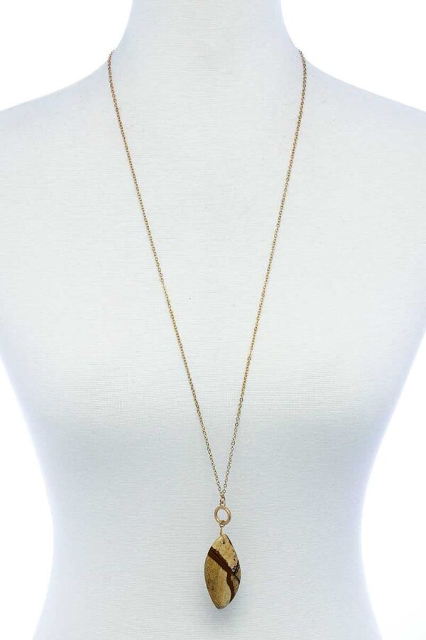 Oval Stone Pendant Long Necklace – Adjustable Metal Chain