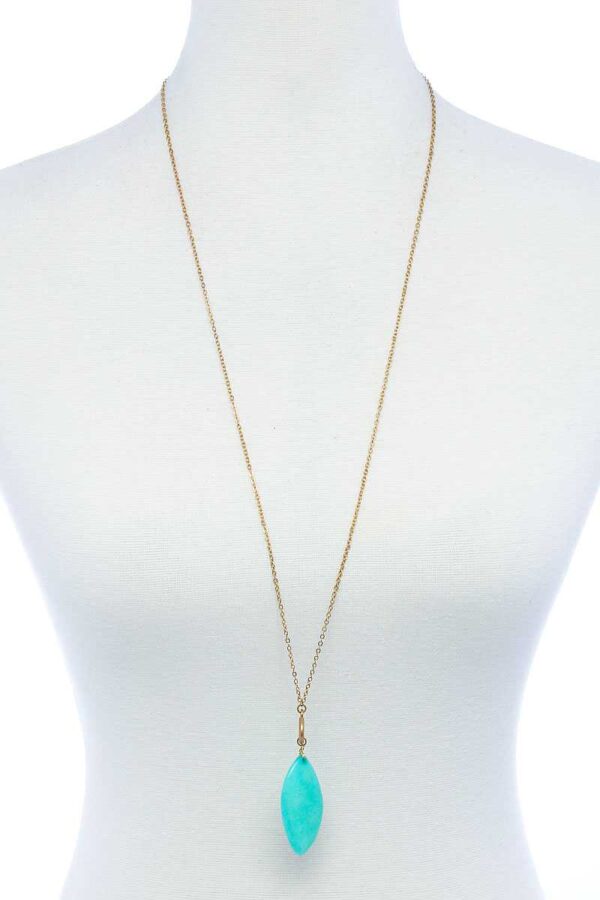 Oval Stone Pendant Long Necklace – Adjustable Metal Chain