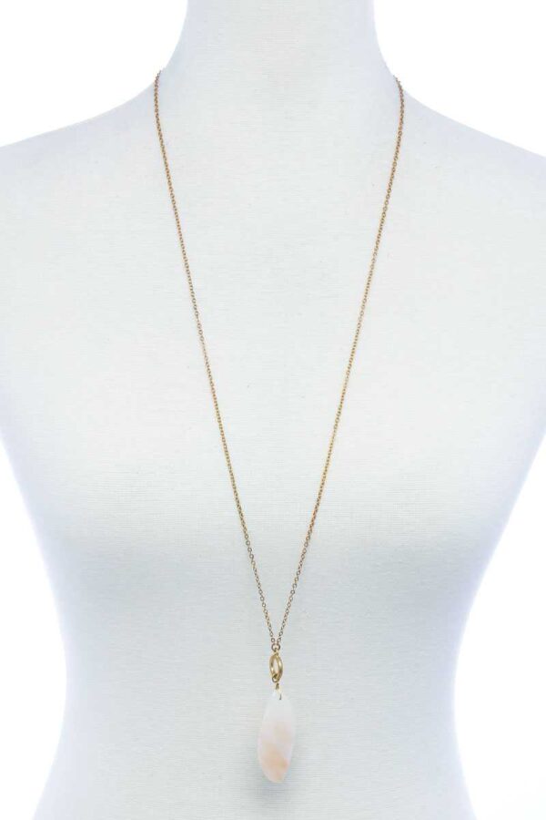 Oval Stone Pendant Long Necklace – Adjustable Metal Chain