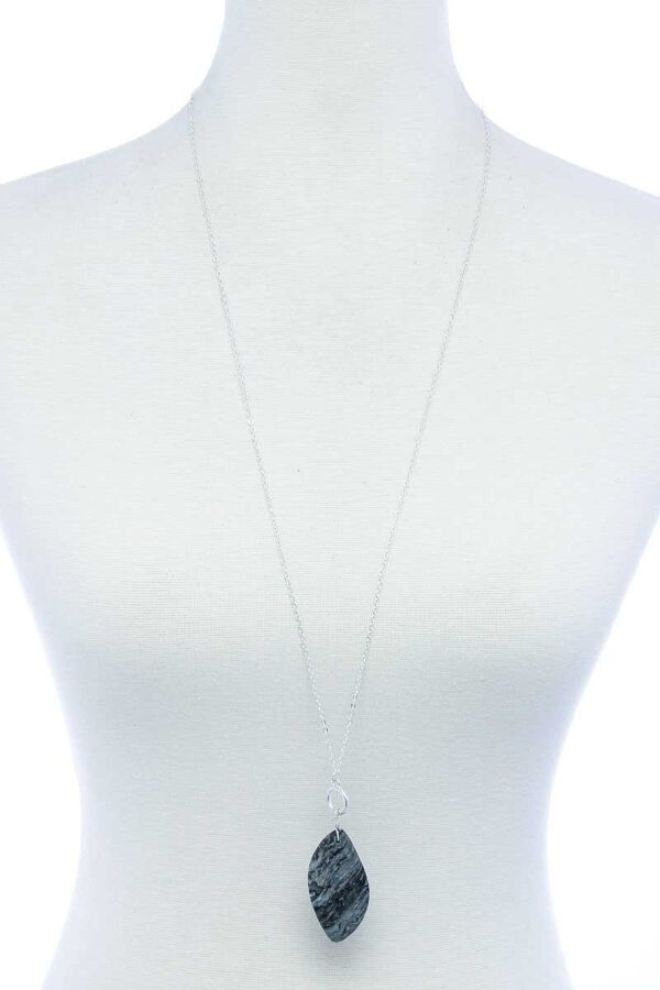 Oval Stone Pendant Long Necklace – Adjustable Metal Chain