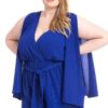 Plus-Size Shimmer Draped Romper with Open Sleeves – Royal