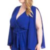 Plus-Size Shimmer Draped Romper with Open Sleeves – Royal