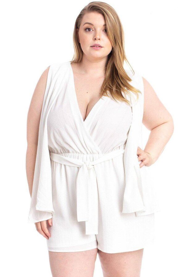 Shimmer Draped Open-Sleeve Romper – Plus Size