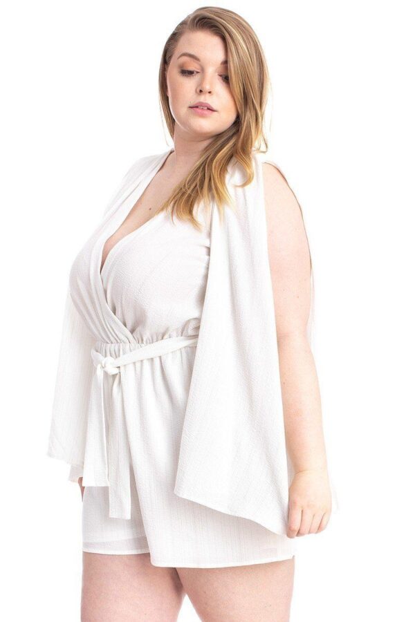 Shimmer Draped Open-Sleeve Romper – Plus Size