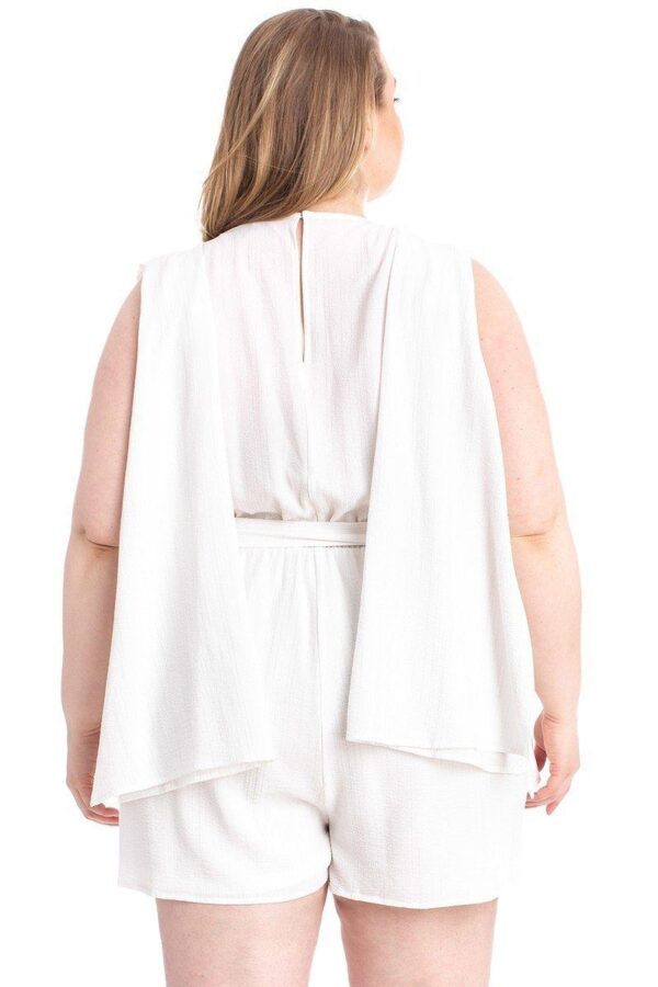 Shimmer Draped Open-Sleeve Romper – Plus Size