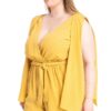 Plus Size Shimmer Romper with Draped Open Sleeves – Yellow