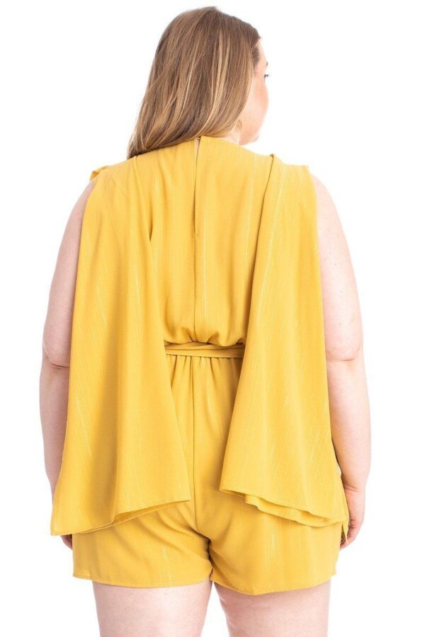 Plus Size Shimmer Romper with Draped Open Sleeves – Yellow