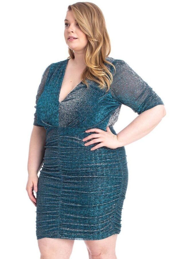 Ribbed Shimmer Shirring Mini Dress – Midnight Blue (Plus Size)