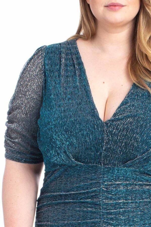 Ribbed Shimmer Shirring Mini Dress – Midnight Blue (Plus Size)