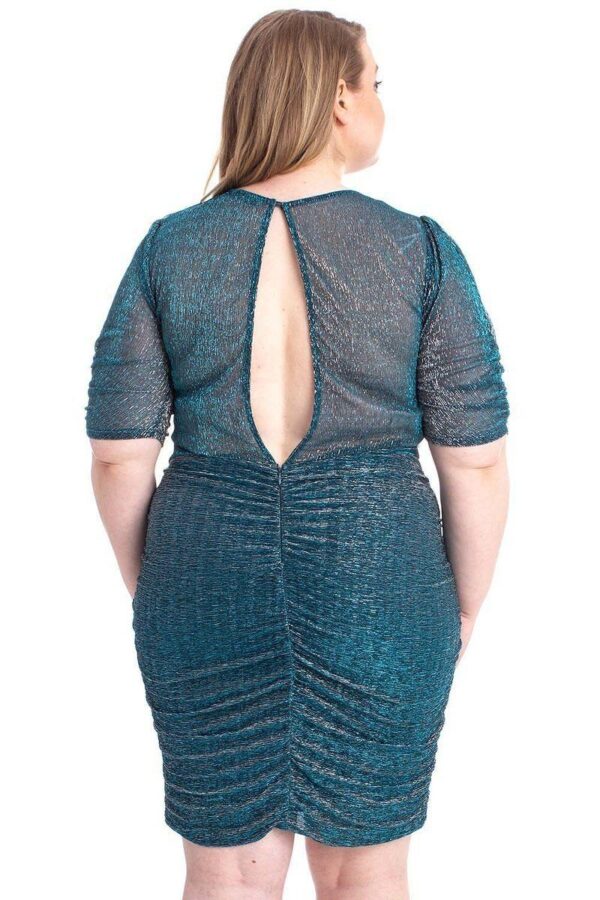 Ribbed Shimmer Shirring Mini Dress – Midnight Blue (Plus Size)