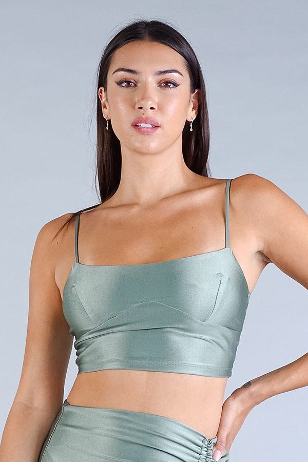 Darted Under-Bust Spaghetti Strap Crop Top – Sage