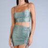 Darted Under-Bust Spaghetti Strap Crop Top – Sage