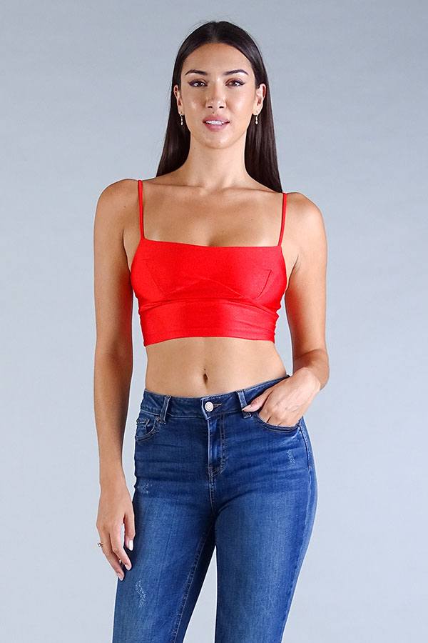 Darted Under-Bust Spaghetti Strap Crop Top – Tangerine