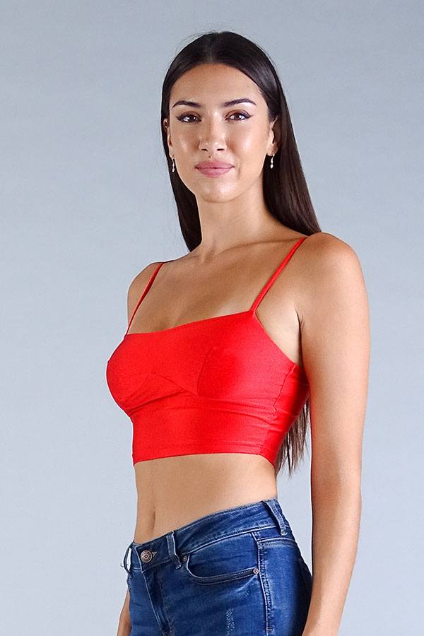 Darted Under-Bust Spaghetti Strap Crop Top – Tangerine