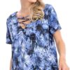 Tie Dye Short Sleeve Top with Cage V-Neck – Blue
