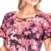 Tie Dye Short Sleeve Top – Caged V-Neck in Fuchsia