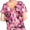 Tie Dye Short Sleeve Top – Caged V-Neck in Fuchsia