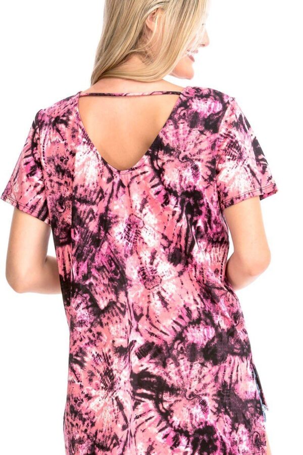 Tie Dye Short Sleeve Top – Caged V-Neck in Fuchsia