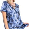Tie Dye Short Sleeve Top with Cage V-Neck – Blue