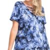 Tie Dye Short Sleeve Top with Cage V-Neck – Blue