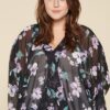 Plus Size Floral Chiffon Surplice Top – Sheer Black