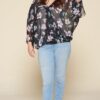 Plus Size Floral Chiffon Surplice Top – Sheer Black