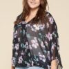 Plus Size Floral Chiffon Surplice Top – Sheer Black