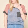 Plus Size Color-Blocked Sweater Knit Top – Raglan Short Sleeve, Blue Grey
