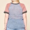 Plus Size Color-Blocked Sweater Knit Top – Raglan Short Sleeve, Blue Grey