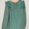 Semi-Sheer Striped Woven Top with Ruffled Hem – Green
