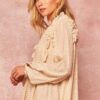 Semi-Sheer Striped Woven Top with Ruffle Hem – Cream